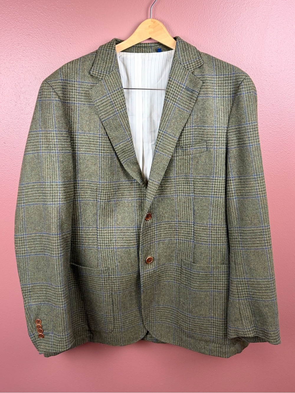 Men's McKenzie Tribe Green & Blue Plaid 100% Lambswool Blazer Size 42R